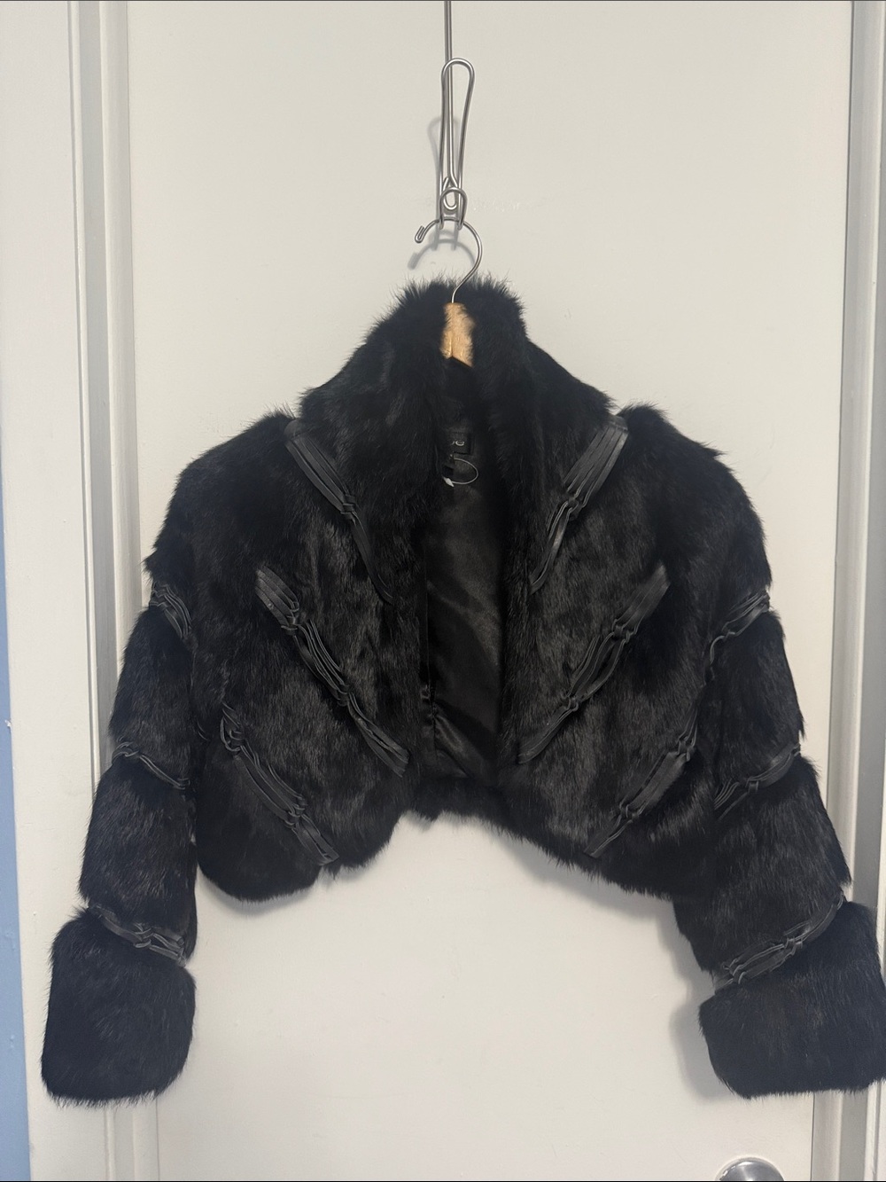 Rare BEBE 100% Real Rabbit Fur & Real Leather Bolero Jacket